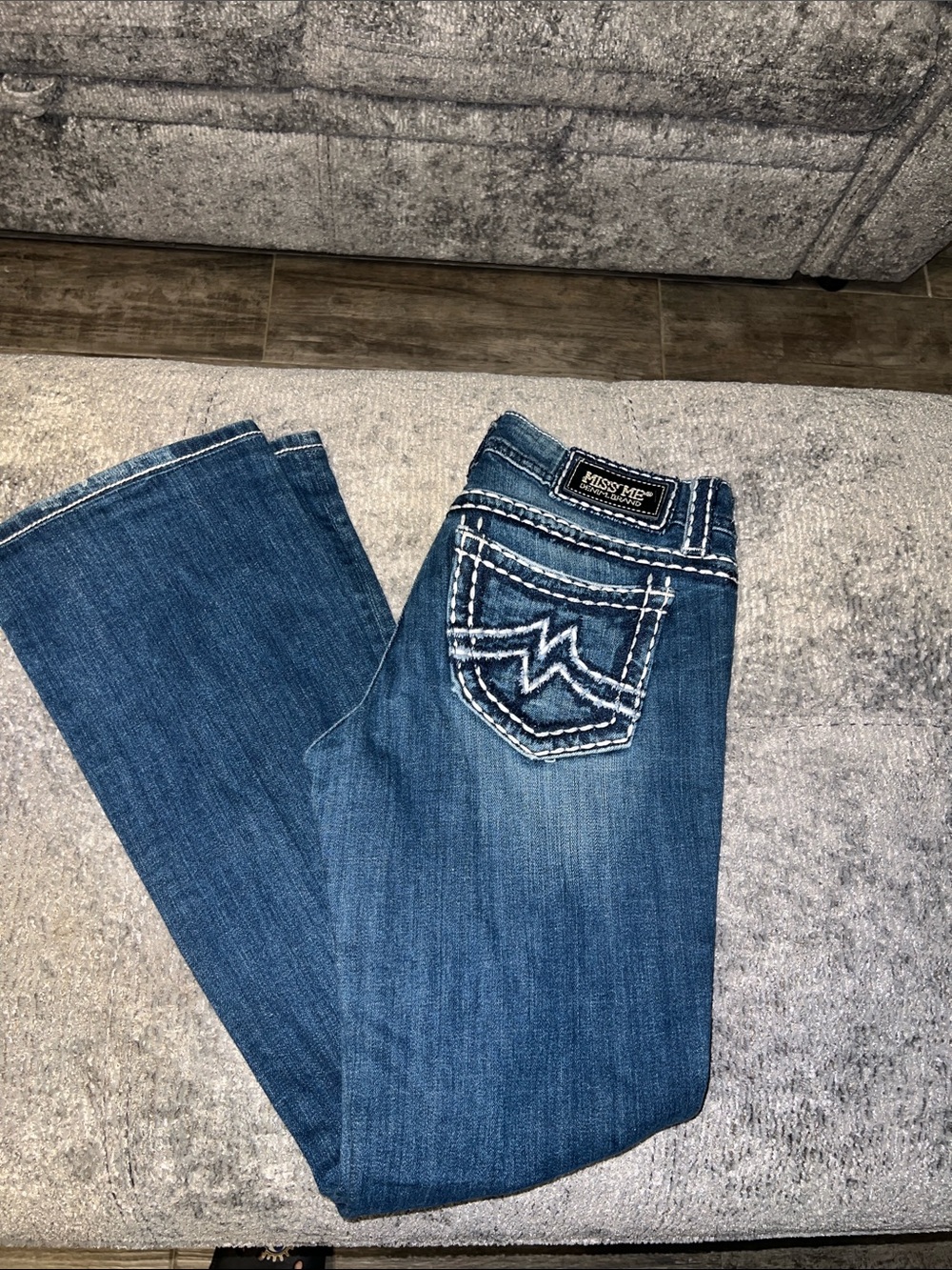 Miss Me Women's Blue Flare Jeans with Contrast Pocket Stitching